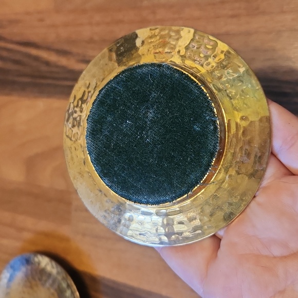 Vintage Golden Hammered Brass Round Coasters, Set of Two - Picture 6 of 12